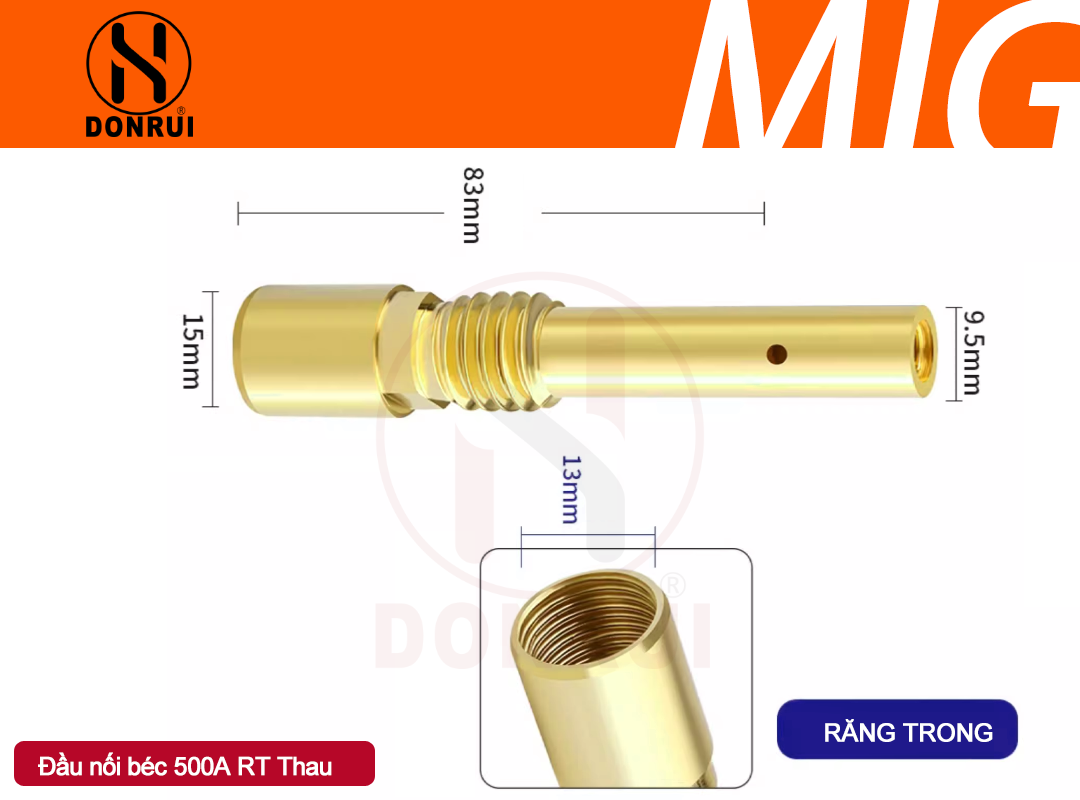 ĐẦU NỐI BÉC HÀN 500A 黄铜 RĂNG TRONG